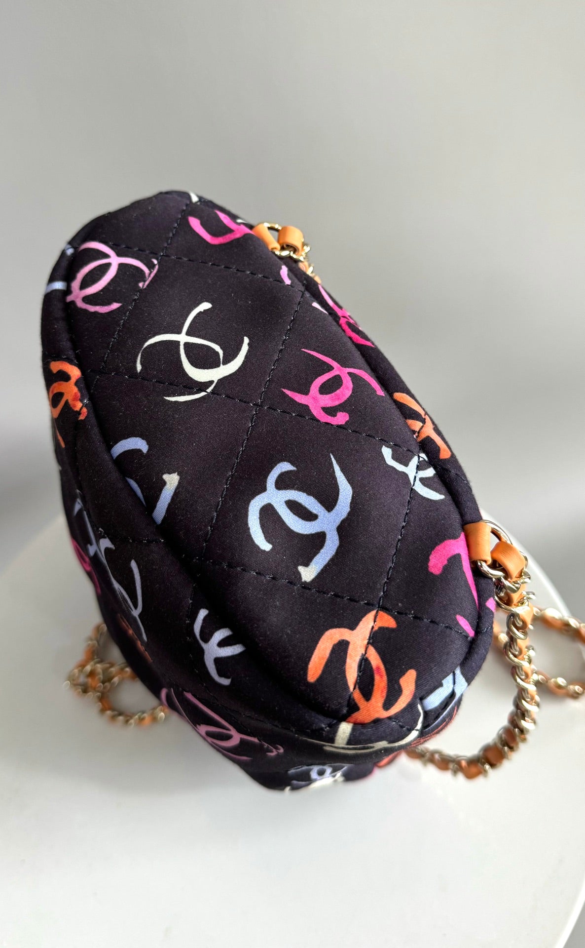 CC BACKPACK 22CM BLACK & MANY OTHER COLORS PRINTED FABRIC GOLD HARDWARE