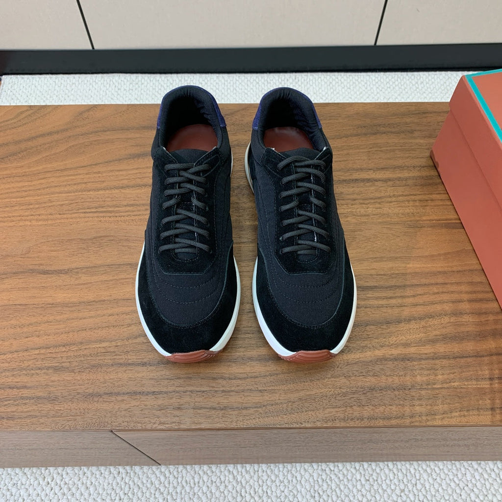 LP Week End Walk Sneaker In Black Mix Navy Blue Denim Fabric And Sudede  984391