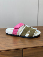 HM Chypre Sandal In Army Green Mix Pink Fleece And Suede 984192