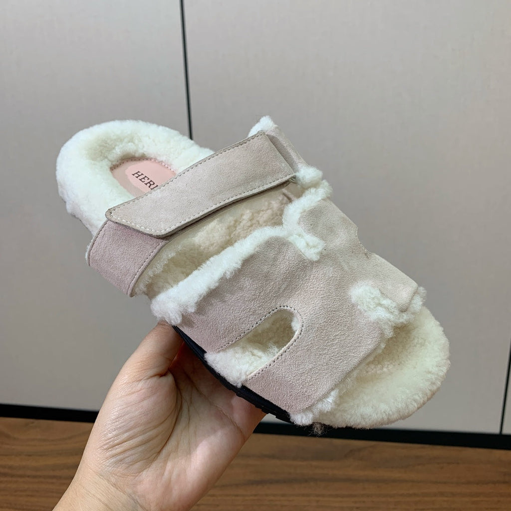 HM Chypre Sandal In Light Pink Mix White Fleece And Suede  984194