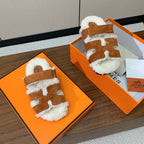 HM Chypre Sandal In Brown Orange Mix White Fleece And Suede  984198