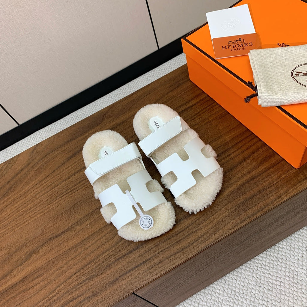 HM Chypre Sandal White Mix Light Beige Wool And Cowhide Lining  984210