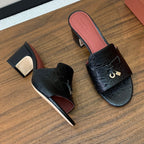 LP 2025 Sandal Black Ostrich-patterned Cowhide Leather 357859