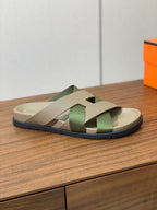 HM Kazimir Sandal Green mix Etoupe Canvas Calfskin 293993