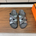 HM Kazimir Sandal Gray Canvas Calfskin 293997
