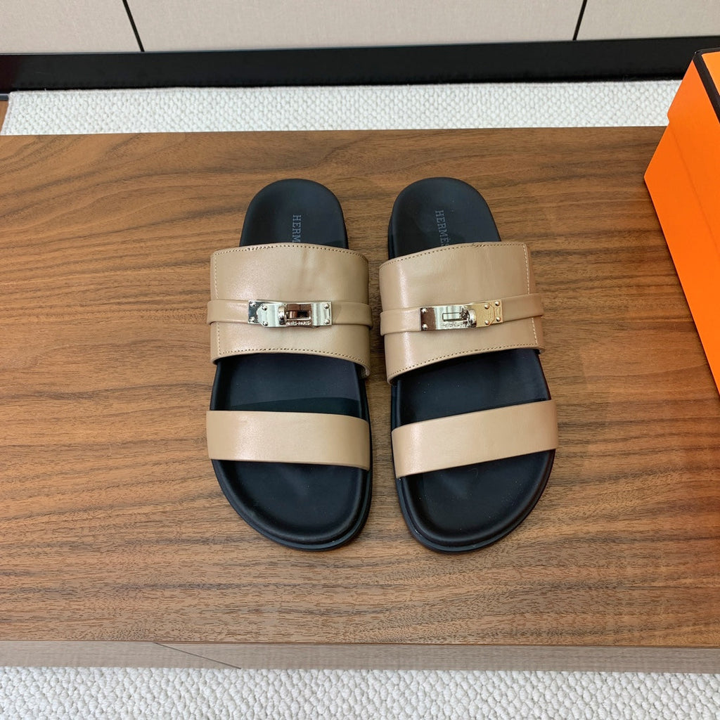 HM Jackson Sandal Beige Black Calfskin 294051