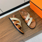 HM Heracles Sandals Brown Beige Frabic Calfskin 294068