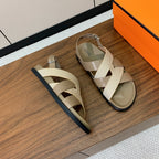HM Heracles Sandals Etoupe Beige Frabic Calfskin 294069