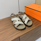 HM Heracles Sandals Etoupe Beige Frabic Calfskin 294069