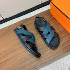 HM Heracles Sandals Lapis Blue Frabic Calfskin 294072