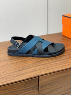 HM Heracles Sandals Lapis Blue Frabic Calfskin 294072