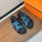 HM Heracles Sandals Lapis Blue Frabic Calfskin 294072