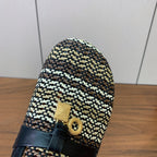 LP Birkenstock slippers black beige raffia calfskin 386726
