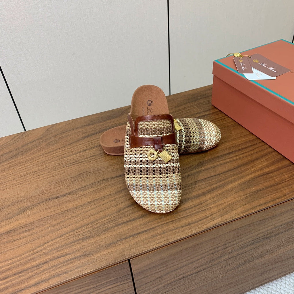 LP Birkenstock slippers brown beige brown raffia calfskin 386728