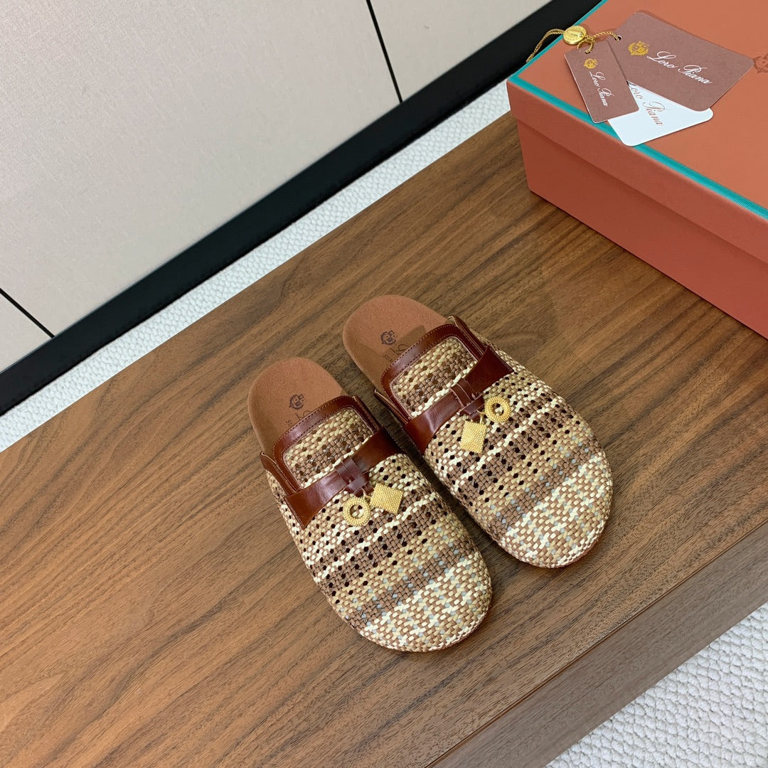 LP Birkenstock slippers brown beige brown raffia calfskin 386728