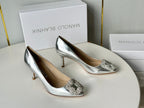 Manolo Diamond Buckle Pumps Silver   Cowhide 451180