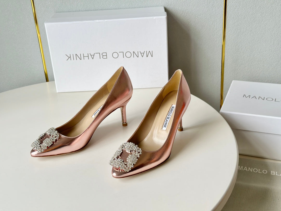 Manolo Diamond Buckle Pumps Pink Gold   Cowhide 451181
