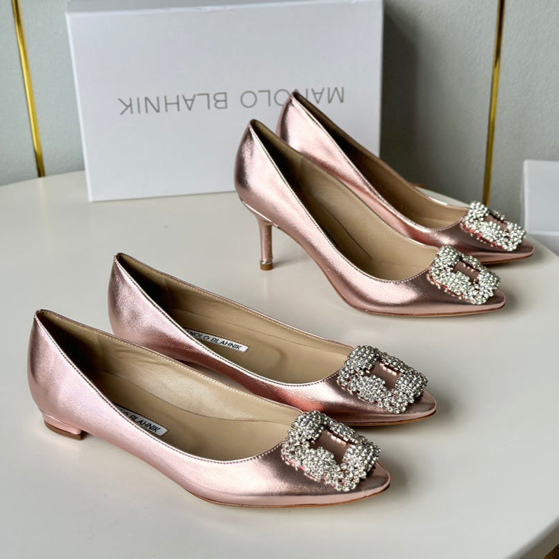 Manolo Diamond Buckle Pumps Pink Gold   Cowhide 451181