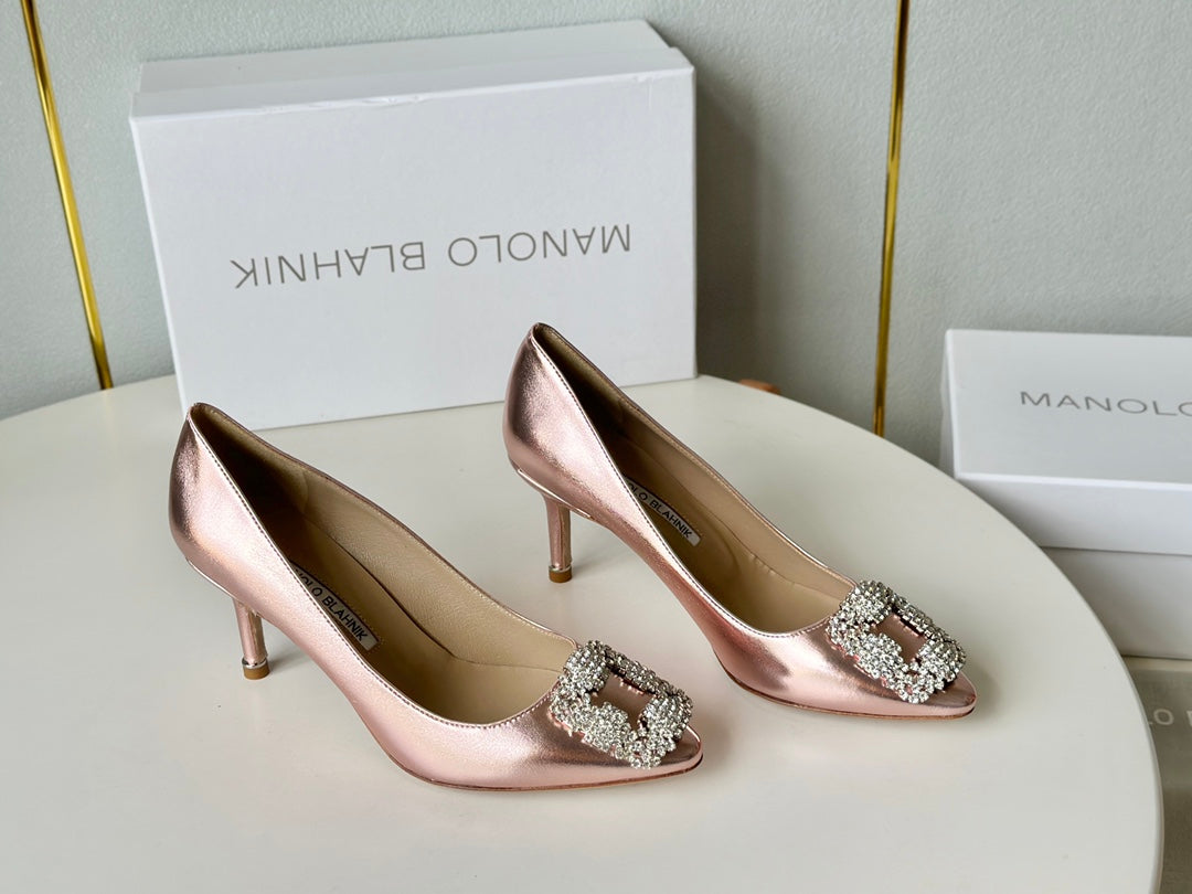 Manolo Diamond Buckle Pumps Pink Gold   Cowhide 451181