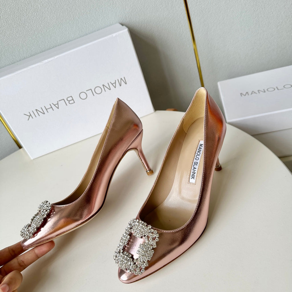 Manolo Diamond Buckle Pumps Pink Gold   Cowhide 451181