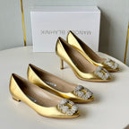 Manolo Diamond Buckle Pumps Gold   Cowhide 451182