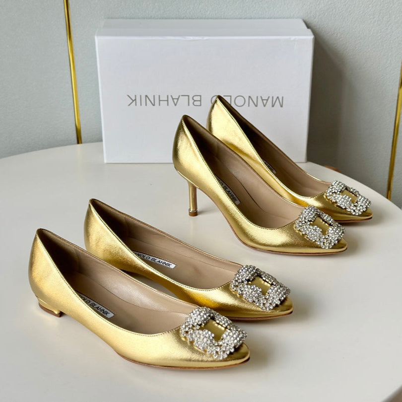 Manolo Diamond Buckle Pumps Gold   Cowhide 451182