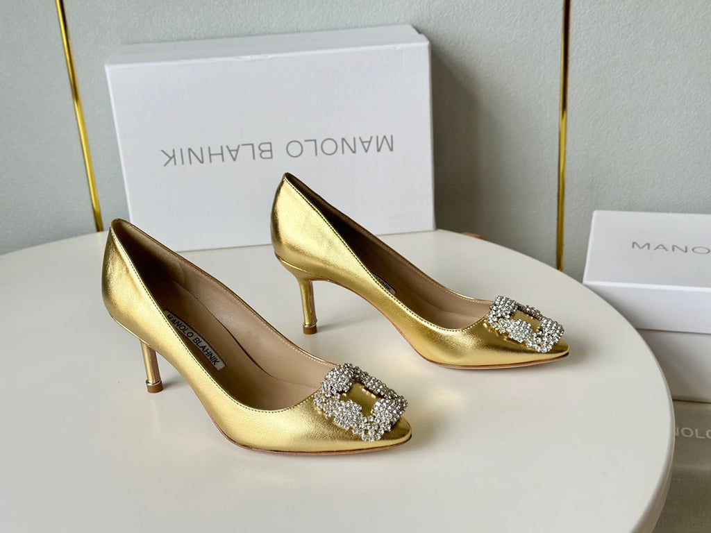 Manolo Diamond Buckle Pumps Gold   Cowhide 451182