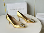 Manolo Diamond Buckle Pumps Gold   Cowhide 451182