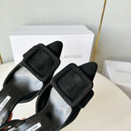 Manolo Slingback 7cm Black Suede Leather Bottom 451205
