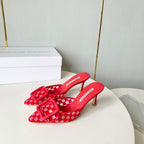 Manolo Mules Latest Checkerboard Red Fabric Leather 528007