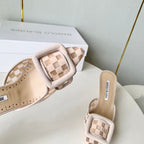 Manolo Mules Latest Checkerboard Beige Fabric Leather 528011