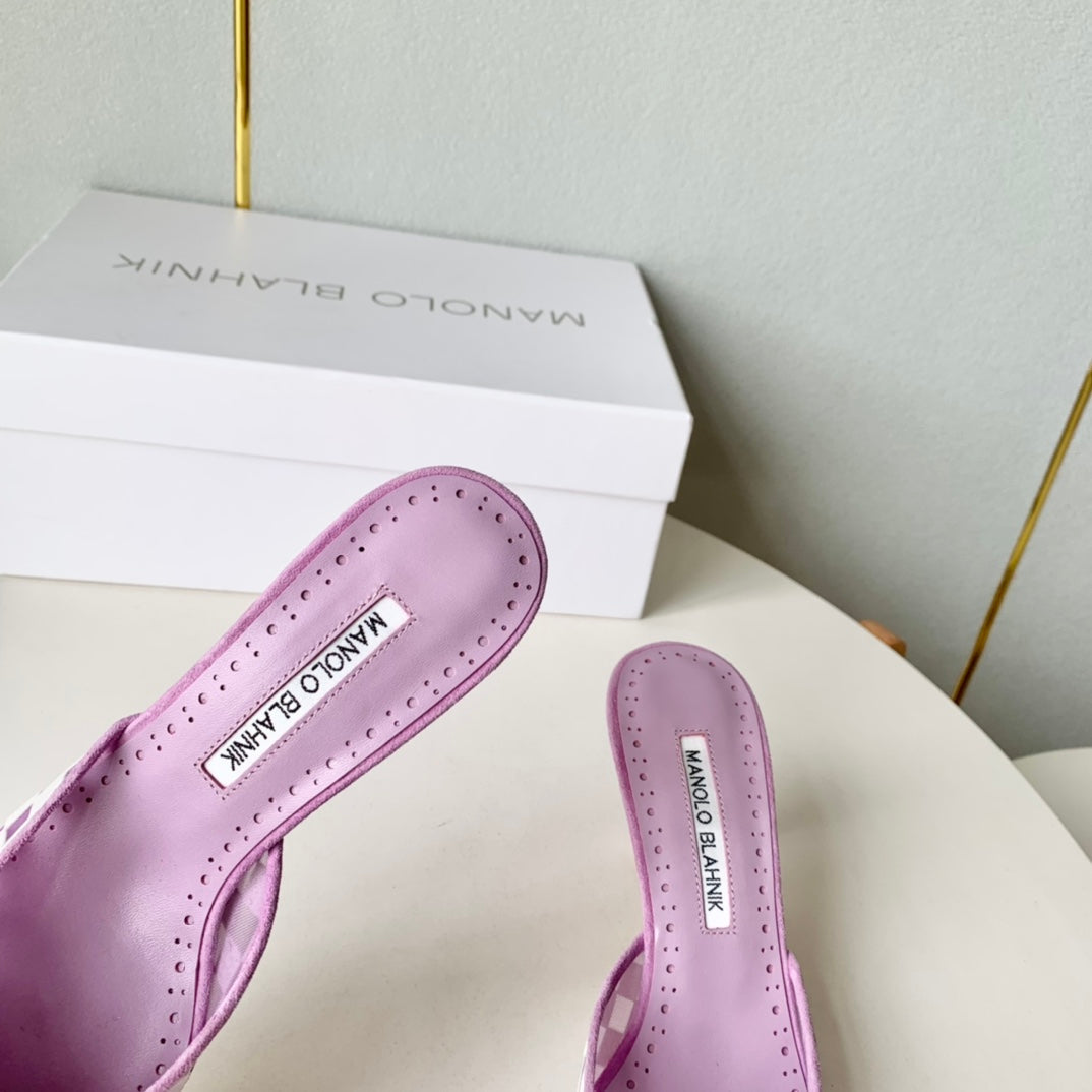 Manolo Mules 7cm Purple Fabric Leather 528012