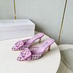 Manolo Mules 7cm Purple Fabric Leather 528012