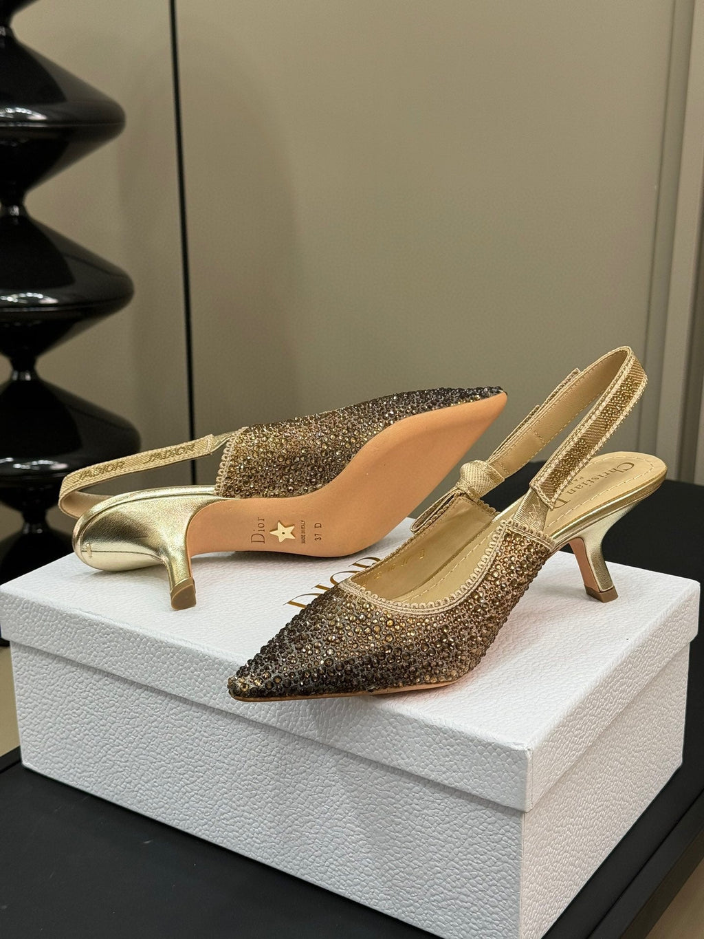 J'Adior Slingback Black Gold-tone Cotton Microbeads