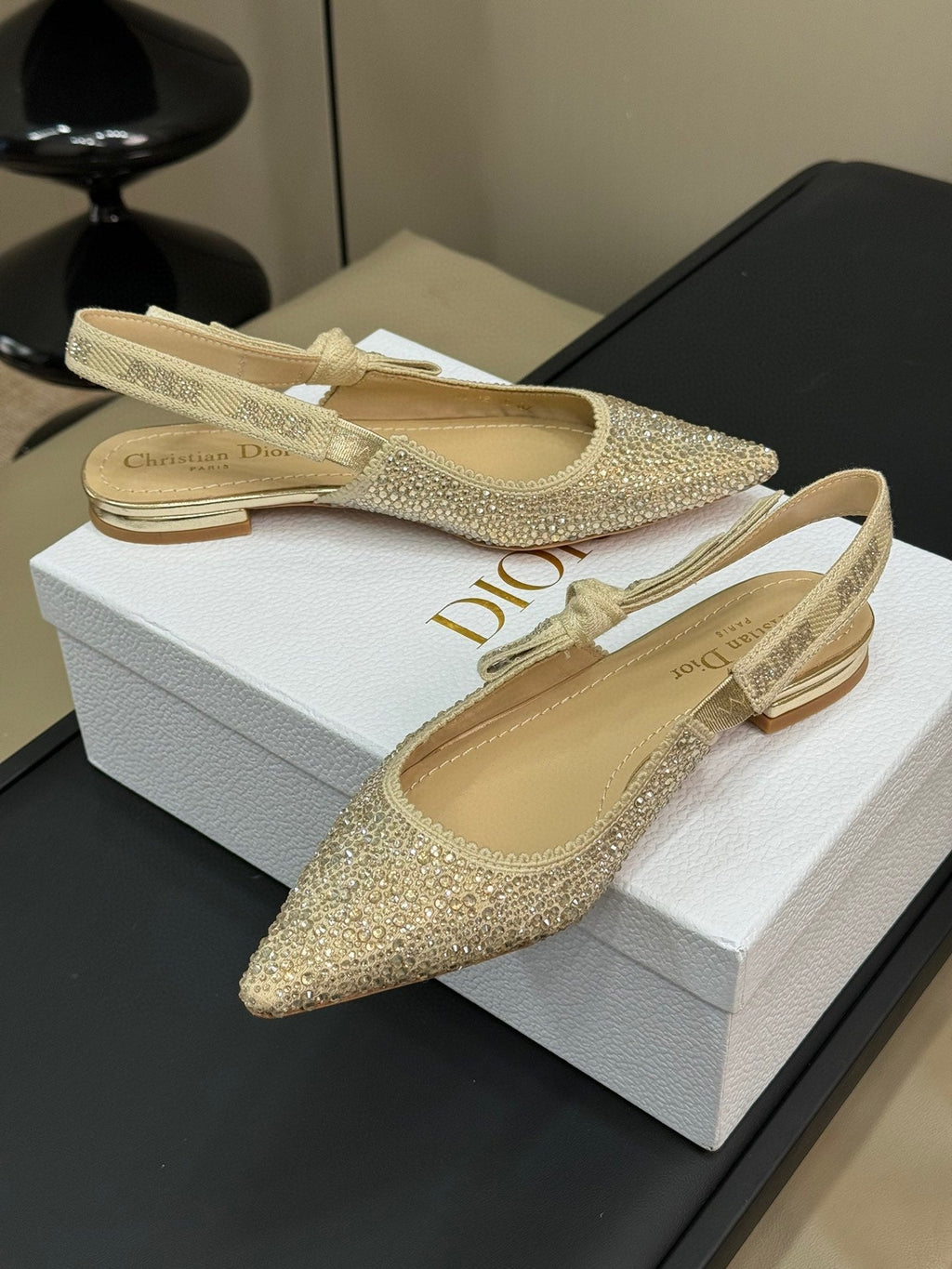 J'Adior Slingback Gold-tone Cotton Microbeads