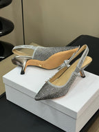 J'Adior Slingback Black Silver-tone Cotton Microbeads