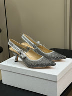 J'Adior Slingback Black Silver-tone Cotton Microbeads