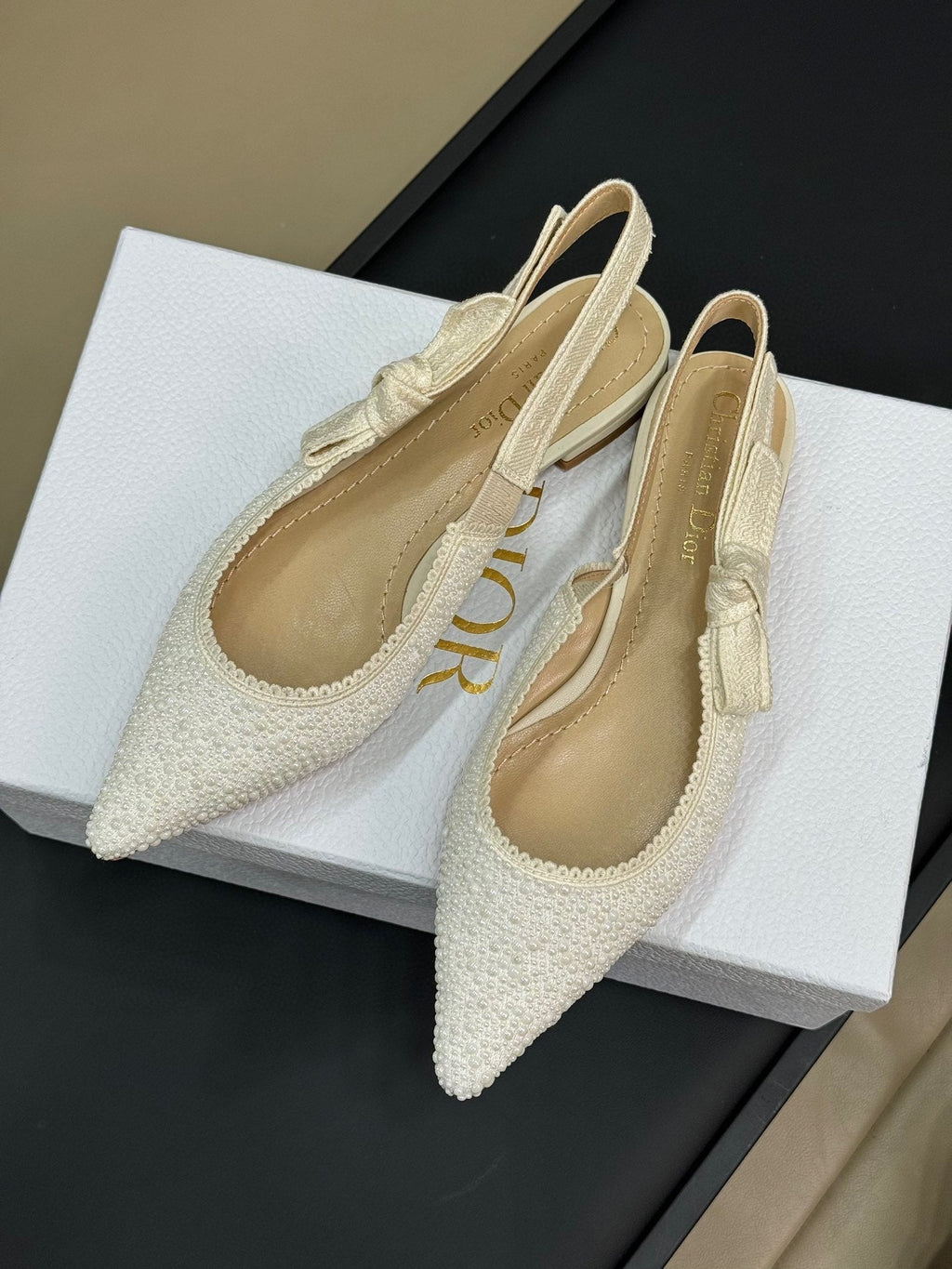 J'Adior Slingback White Cotton Microbeads