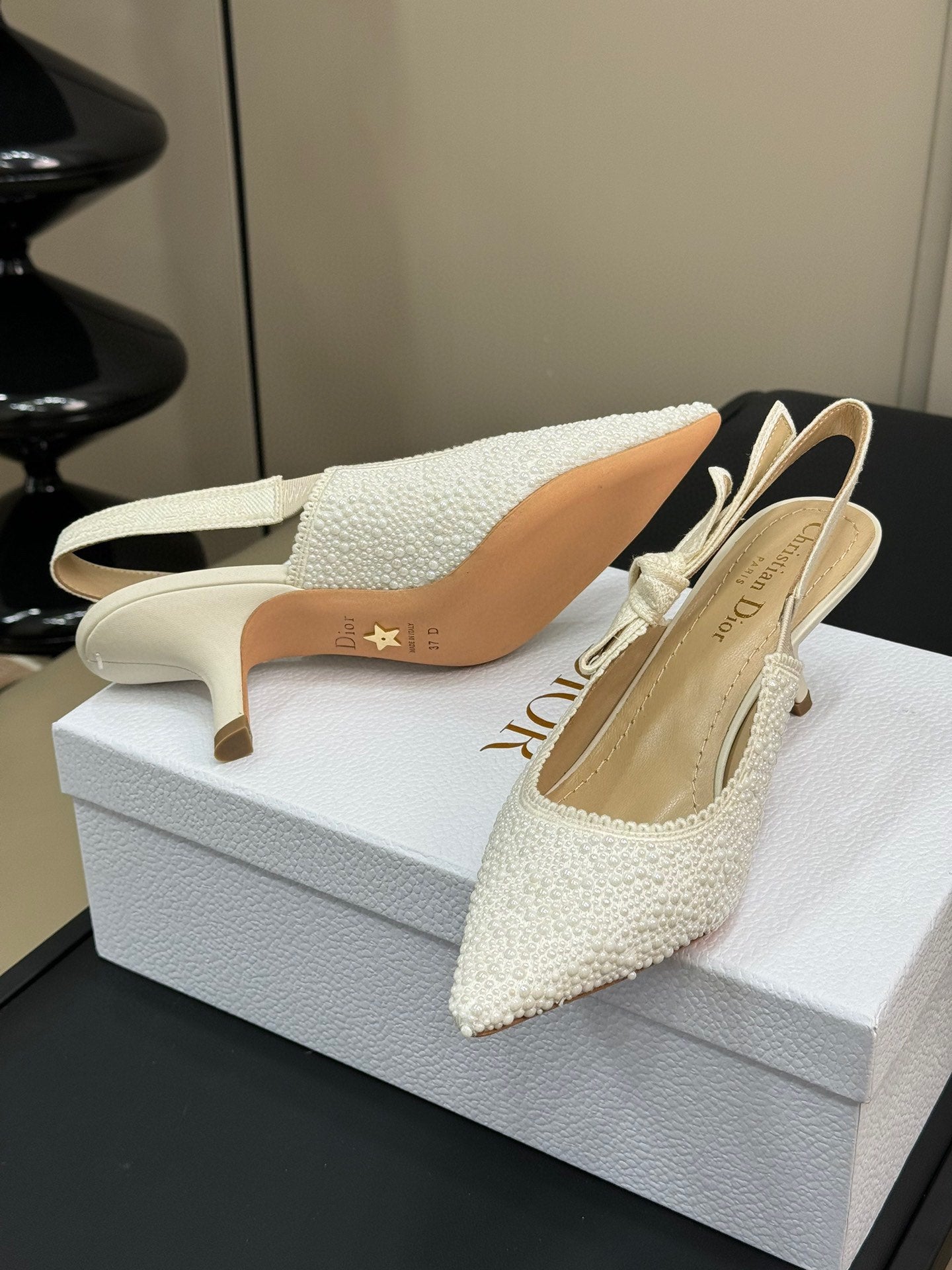 J'Adior Slingback White Cotton Microbeads