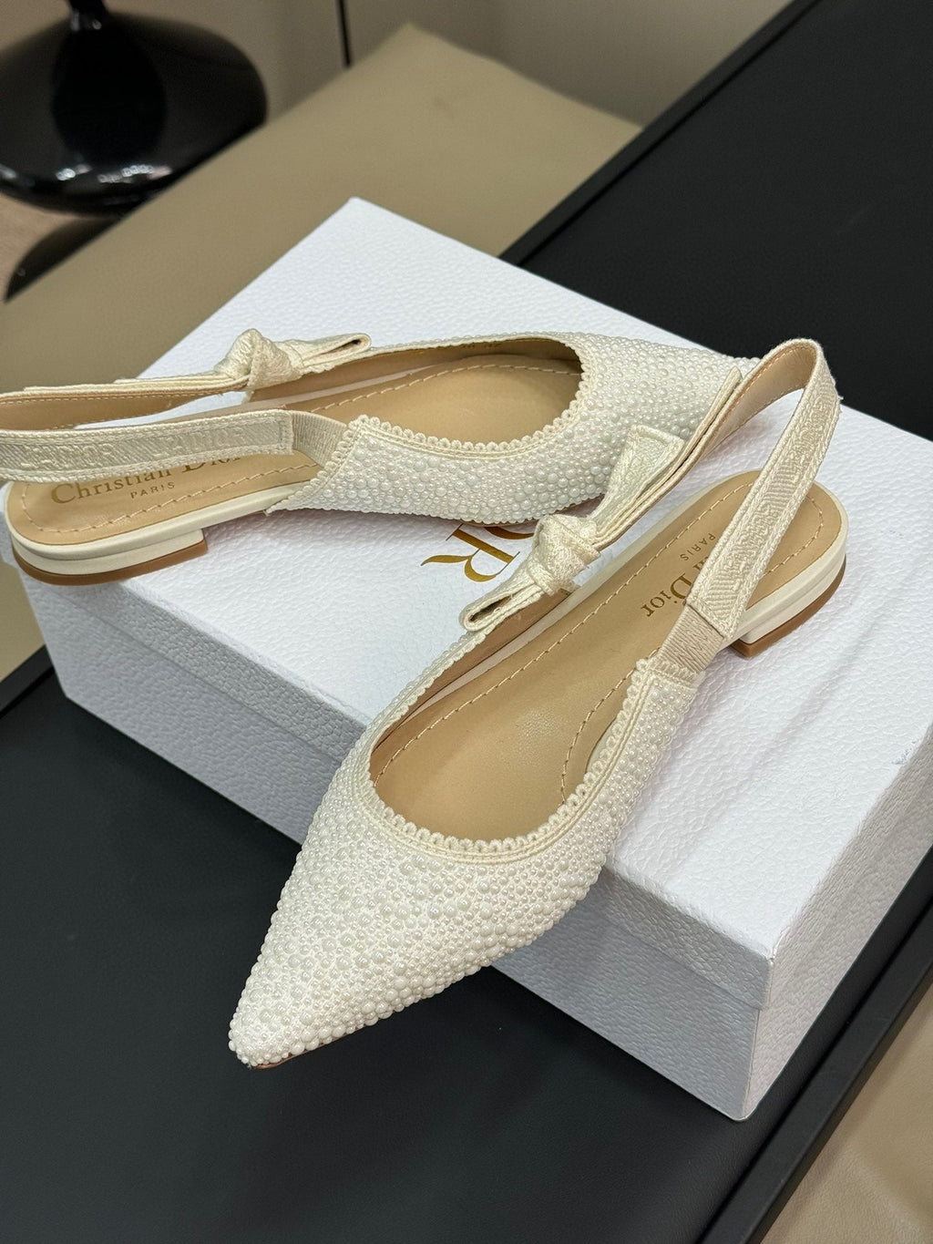 J'Adior Slingback White Cotton Microbeads