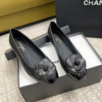 ballet flat flower black calfskin