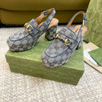 GG HIGH - HEEL SLINGBACK WITH HORSEBIT LIGHT GRAY CALFSKIN