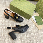GG HIGH - HEEL SLINGBACK WITH HORSEBIT BLACK CALFSKIN