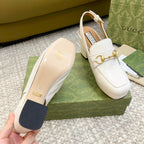 GG HIGH - HEEL SLINGBACK WITH HORSEBIT WHITE CALFSKIN