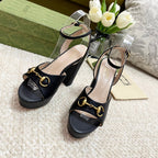 Horsebit 11cm Platform Sandal Black Calfskin