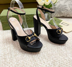 Horsebit 11cm Platform Sandal Black Calfskin