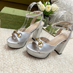 Horsebit 11cm Platform Sandal Silver Metalic Calfskin