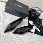 CC 26s Pointed-Toe Flats Pump Black Patent Leather 787145