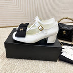 CC 26s Bow Mary Jane Chunky Heel 6cm White Glossy Leather 787147