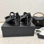 CC 26s Bow Mary Jane Chunky Heel 6cm Black Glossy Leather 787146